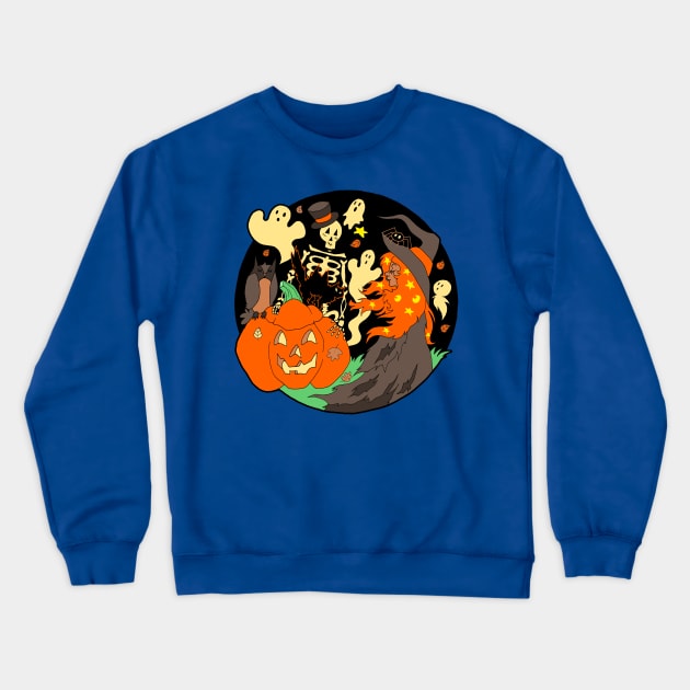 Halloween Witch Skeleton Pumpkin and Ghost Crewneck Sweatshirt by saradaboru